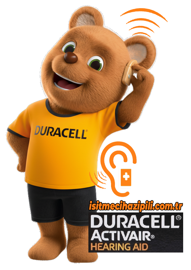 Duracell maskotu – işitme cihazı pilleri için destek ve güven vurgusu