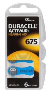Duracell Activair 675 numara (mavi) işitme cihazı pili — 6’lı blister; PR44, A675 (AC675), DA675, ZA675