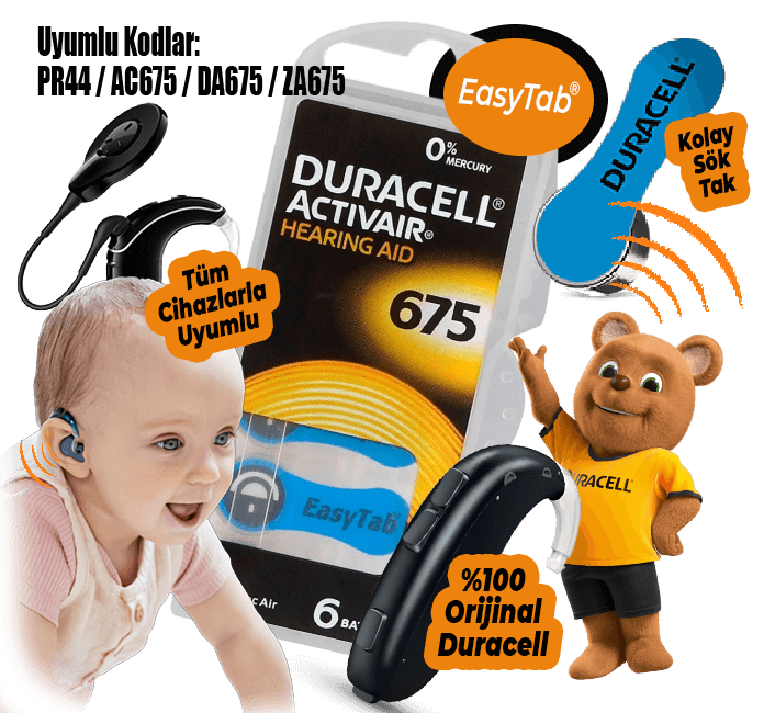 Duracell Activair 675 numara (mavi) işitme cihazı pili, 6’lı blister — Uyumlu kodlar: PR44, A675 (AC675), DA675, ZA675